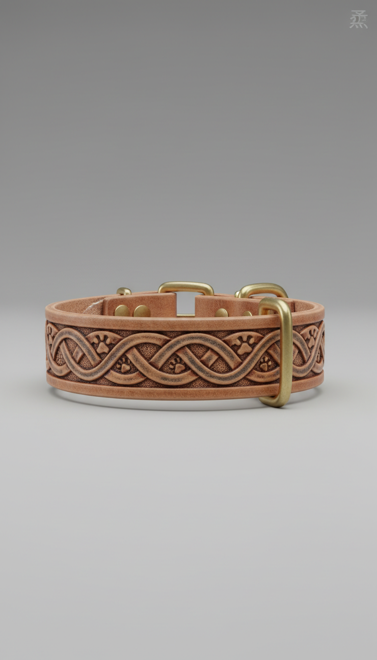 Hand-Carved Earth-Tone Leather Collar