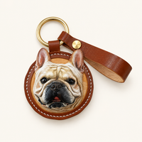 Custom Pet Portrait Leather Charm — Round