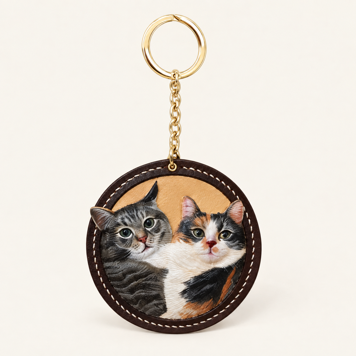 Custom Two-Pet Leather Portrait Charm