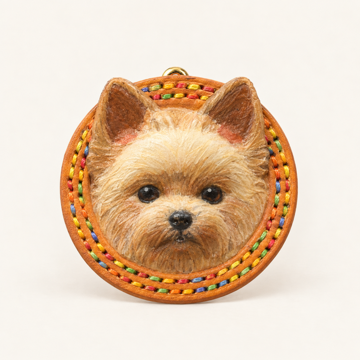 Custom Pet Portrait Leather Charm — Rainbow Stitch
