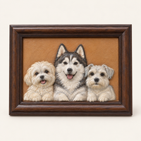 Framed portrait with three pets