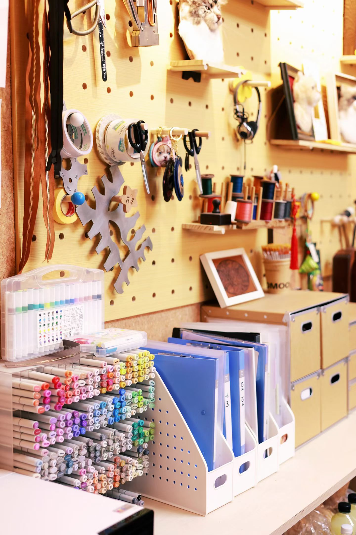 Leatherworking tools and supplies inside a craft partner’s workshop